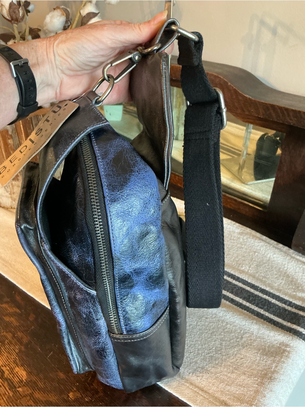 Nwt Bed Stu Leather Beau Backpack Sling Bag Future Dusk Blue Black De Msrp $260 — image 6 of 8